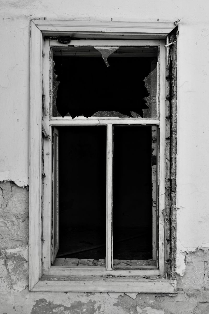 Broken window glass ready for replacement