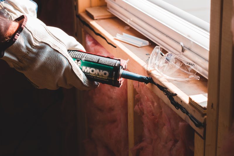 Technician applying sealant around a window frame